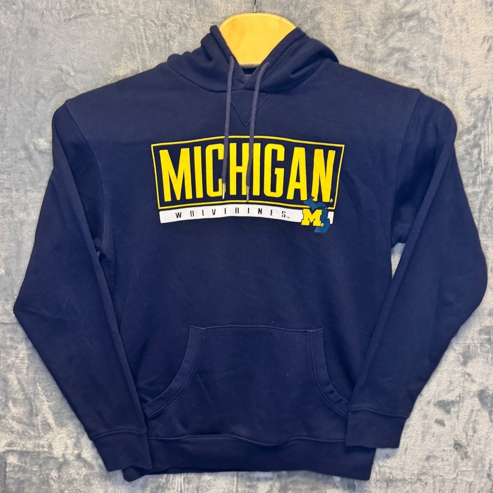 2290 | Vintage 90s Michigan Wolverines Hoodie Navy College Football Men L